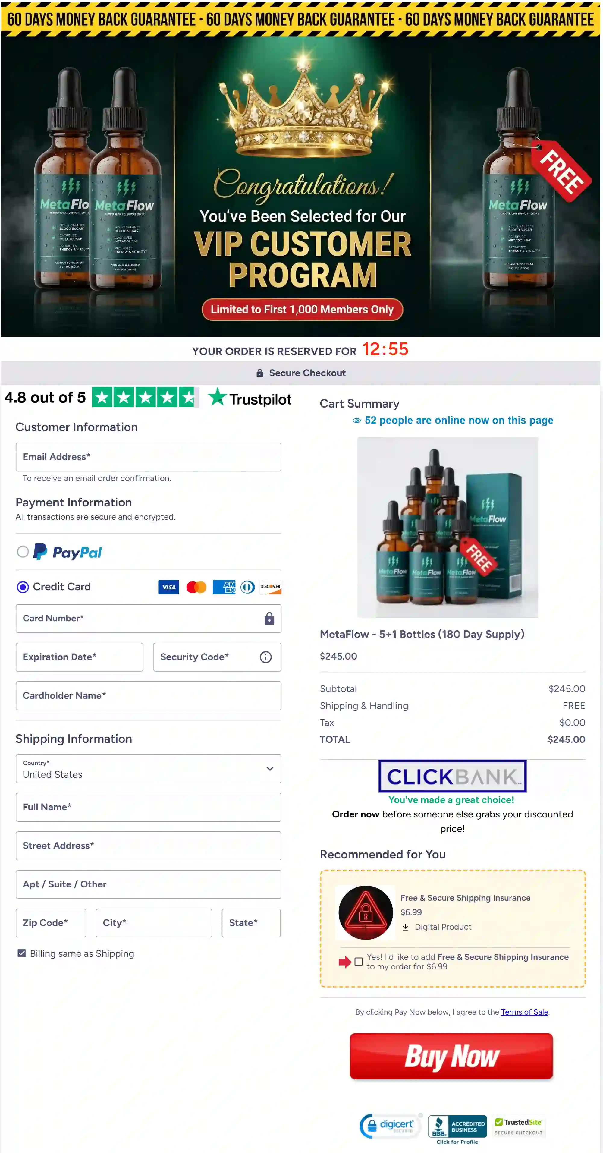 Secure MetaFlow checkout and payment process